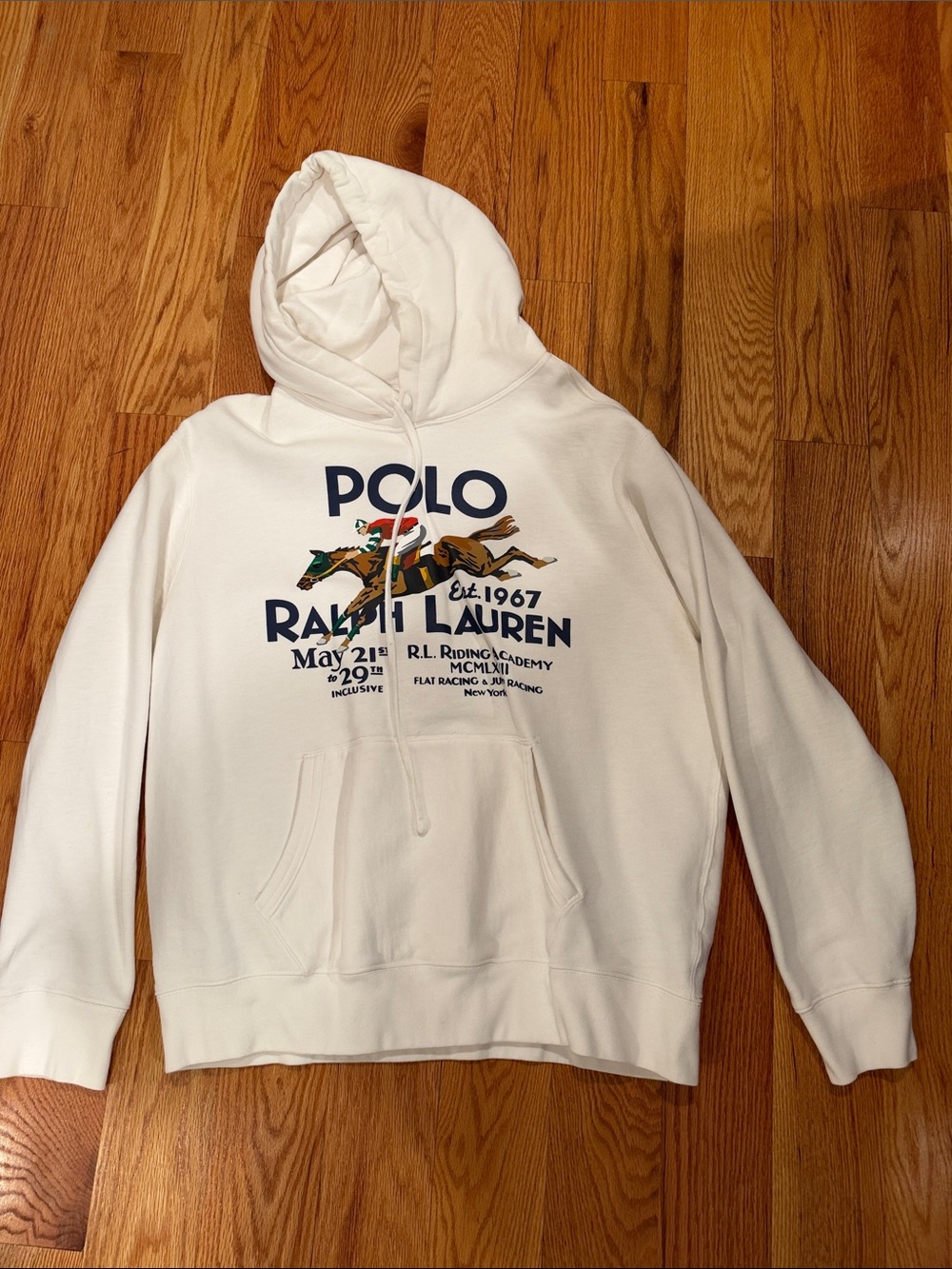 Polo by Ralph Lauren White Graphic Crewneck Hoodie with Racing Print